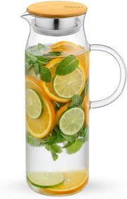 Wilmax Krug 1500 ml mit Bambusdeckel Transparent Thermoglas – Produktansicht; Lieferumfang: 1 Stück