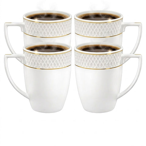 Wilmax Tasse 450 ml 4er-Set Weiß mit goldfarbenem Dekor Porzellan