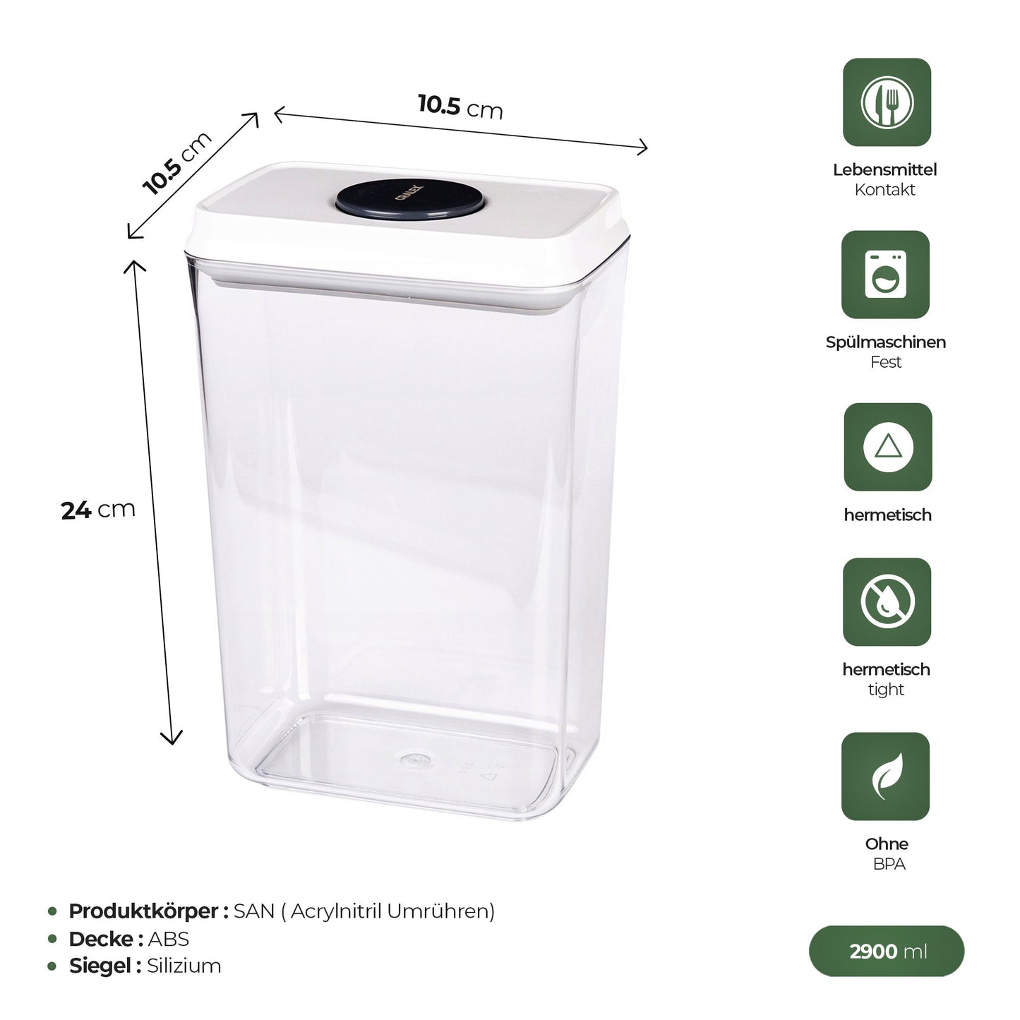 Lebensmittelbehälter 2,9 L für Vorräte und Meal Prep