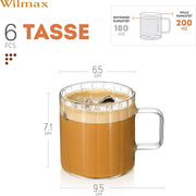 Wilmax Glasbecher mit Henkel 200 ml 6er-Set Glas – Anwendungs- oder Detailansicht; Lieferumfang: 6 Stück
