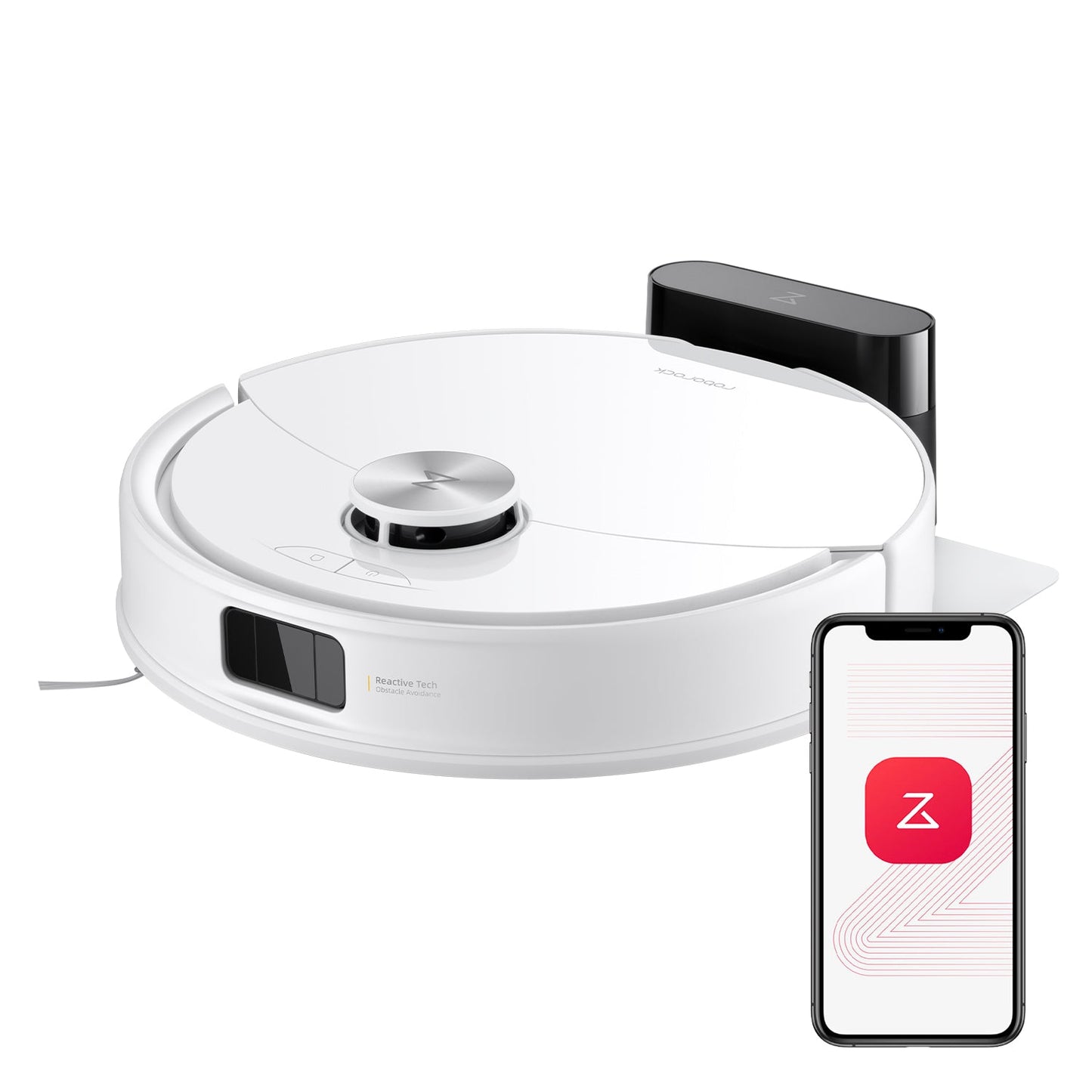 Roborock Q10 S5 Set weißer Saugroboter flache Seitenansicht mit LiDAR-Turm