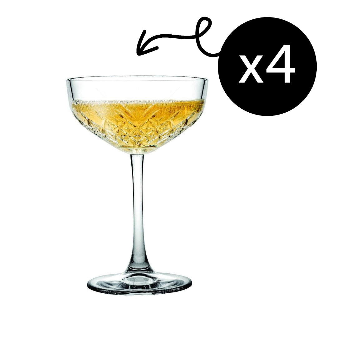 Champagner Coupes 255 ml – Vintage Facettendesign – 4er Set – Elegante Cocktailgläser
