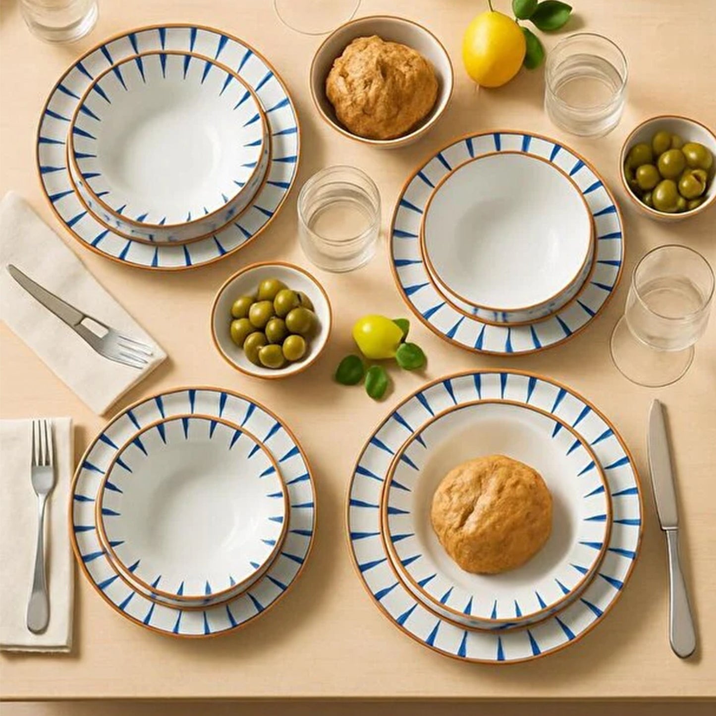 GÜRAL Sare Atina Tafelservice, 24-tlg., 6 Personen, Porzellan, Buntes Design