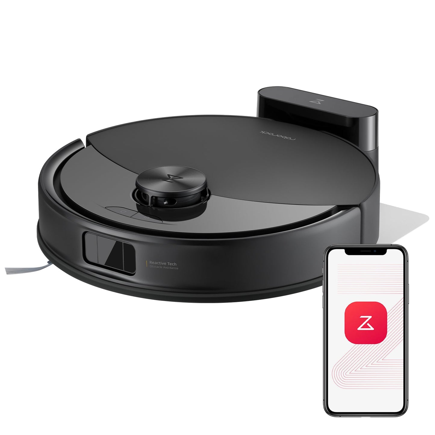 Roborock Q10 S5 Set schwarzer Saugroboter Seitenansicht mit flachem Gehäuse