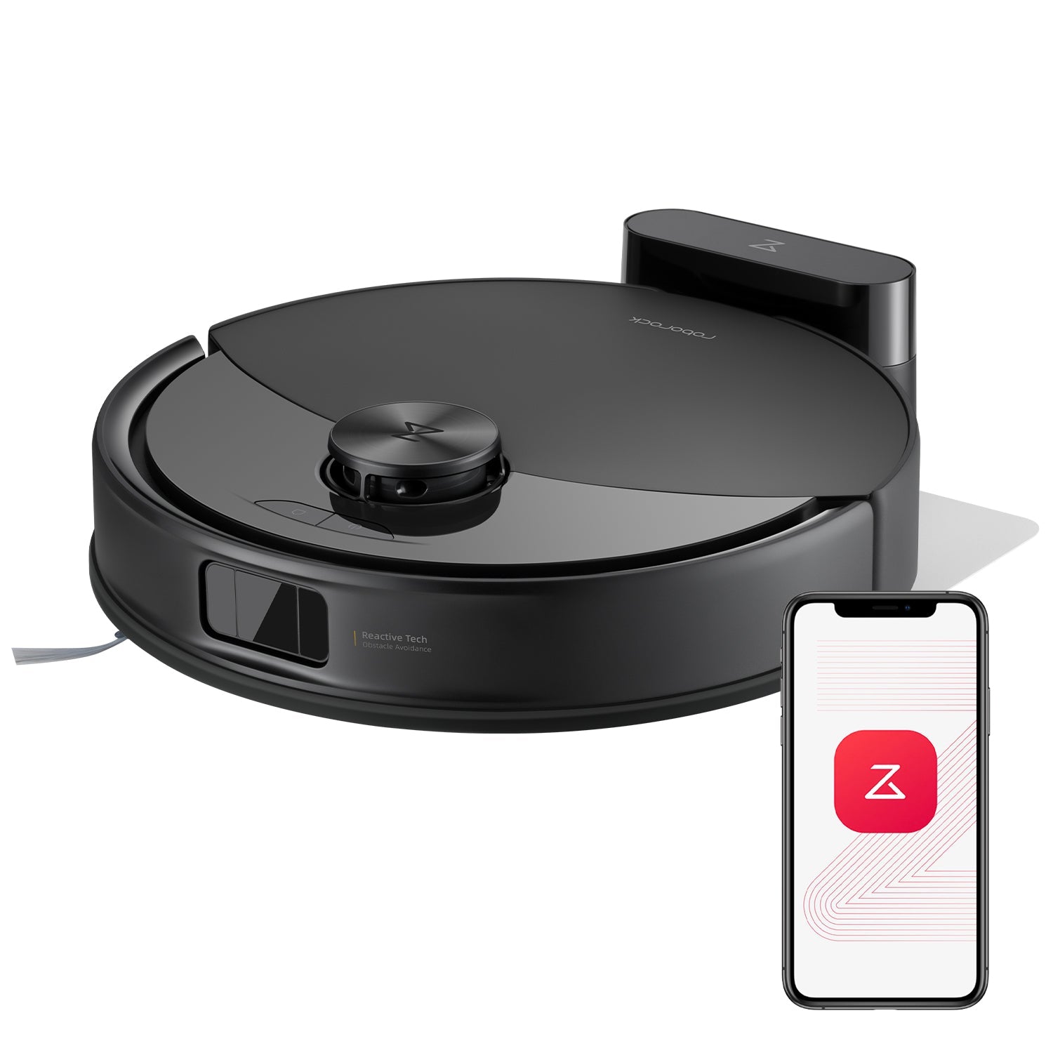 Roborock Q10 S5 Set schwarzer Saugroboter Seitenansicht mit flachem Gehäuse