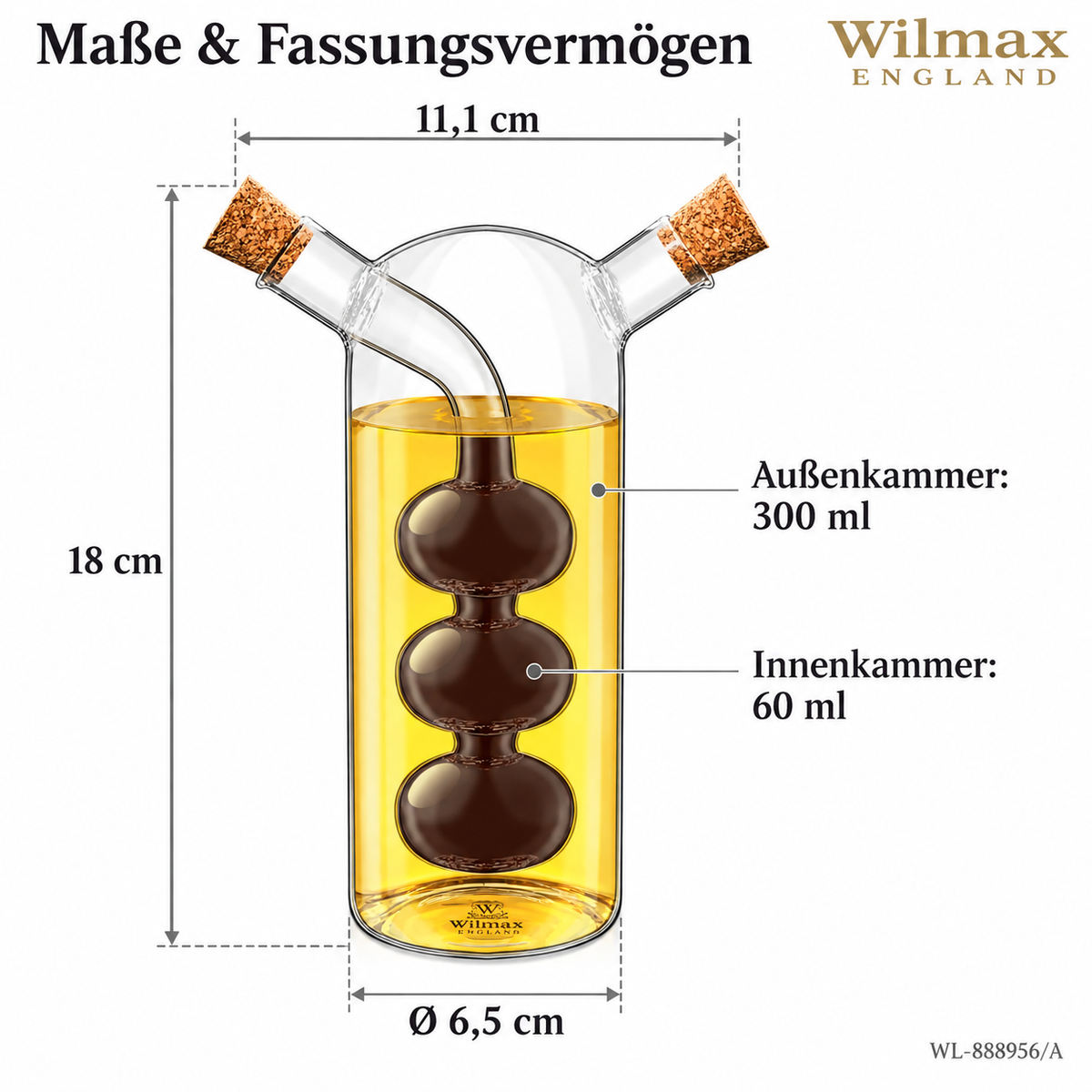 Wilmax Öl- und Essigflasche 300/60 ml Transparent Glas – Anwendungs- oder Detailansicht; Lieferumfang: 1 Stück
