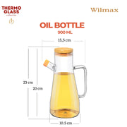 Wilmax Ölflasche 900 ml mit Ausgießer und Filter Transparent Glas – Anwendungs- oder Detailansicht; Lieferumfang: 1 Stück