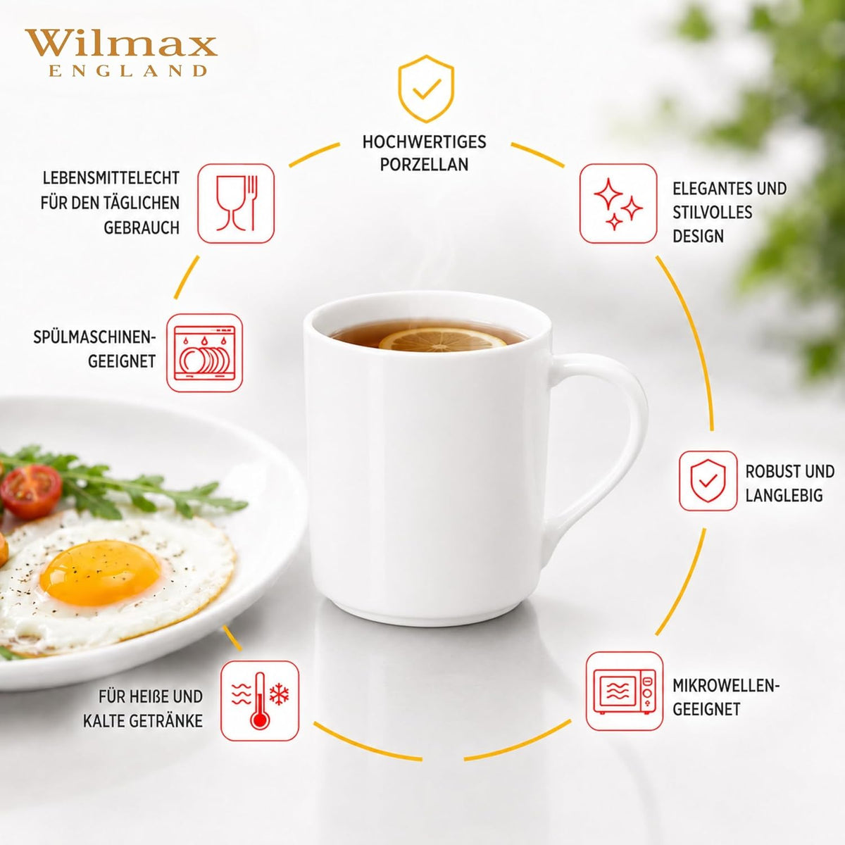 Wilmax Becher 320 ml 6er-Set Weiß Porzellan – Anwendungs- oder Detailansicht; Lieferumfang: 6 Stück
