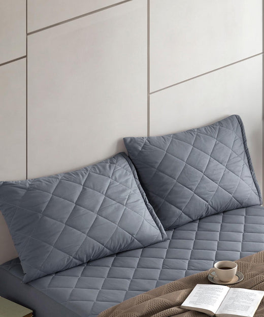 HELDENA Kissenschoner Grau 2er-Set – Baumwolle gesteppt, 50×70 cm