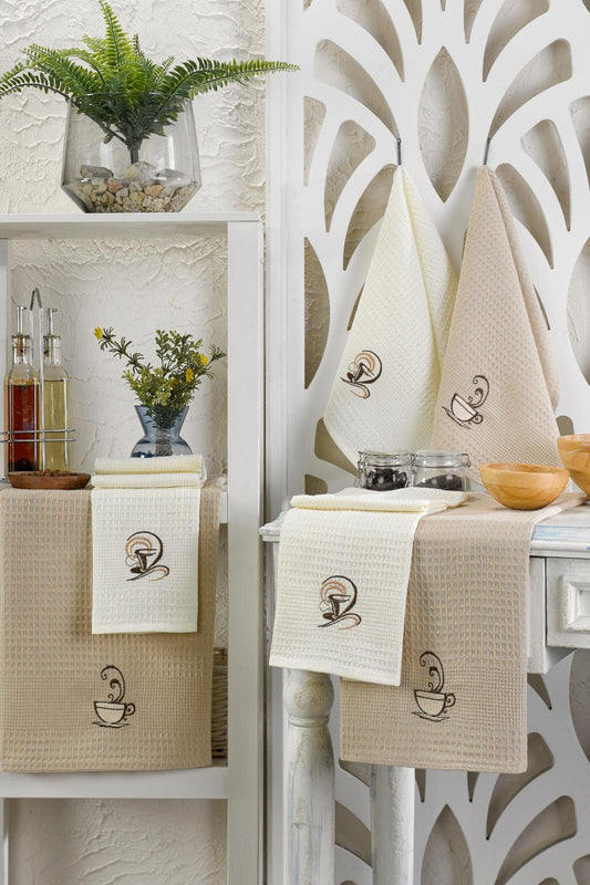 HELDENA Geschirrtücher Braun – 6er Set, 40×60 cm, Baumwolle Waffelstruktur