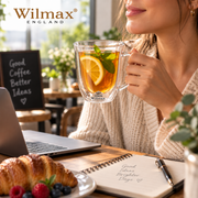 Wilmax Doppelwandige Tasse 250 ml 4er-Set Transparent – Anwendungs- oder Detailansicht; Lieferumfang: 4 Stück