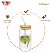 Wilmax Glasbecher 500 ml mit Deckel und Trinkhalm Transparent – Anwendungs- oder Detailansicht; Lieferumfang: 1 Stück