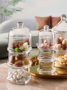 Glasschalen mit transparenter Haube für Servieren und Frischhalten