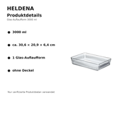 HELDENA Glas-Auflaufform 3000 ml – Detailgrafik mit Produktmerkmalen