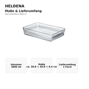 HELDENA Glas-Auflaufform 3000 ml – Maße und Lieferumfang