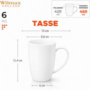 Wilmax Tasse 460 ml 6er-Set Weiß Porzellan – Anwendungs- oder Detailansicht; Lieferumfang: 6 Stück