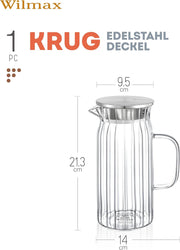 Wilmax Krug 1000 ml mit Edelstahldeckel Transparent Thermoglas – Anwendungs- oder Detailansicht; Lieferumfang: 1 Stück