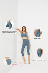 Cottonhill Capri-Leggings Graublau mit hohem Bund – Details: elastisch mit 10 % Elasthan, 90 % Polyester – Top nicht im Lieferumfang