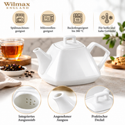 Wilmax Kaffee- und Teekanne mit Ausgusssieb 1050 ml Weiß Porzellan – Anwendungs- oder Detailansicht; Lieferumfang: 1 Stück