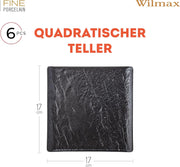 Wilmax Quadratische Servierplatte 17 × 17 cm 6er-Set Schwarz Porzellan – Anwendungs- oder Detailansicht; Lieferumfang: 6 Stück