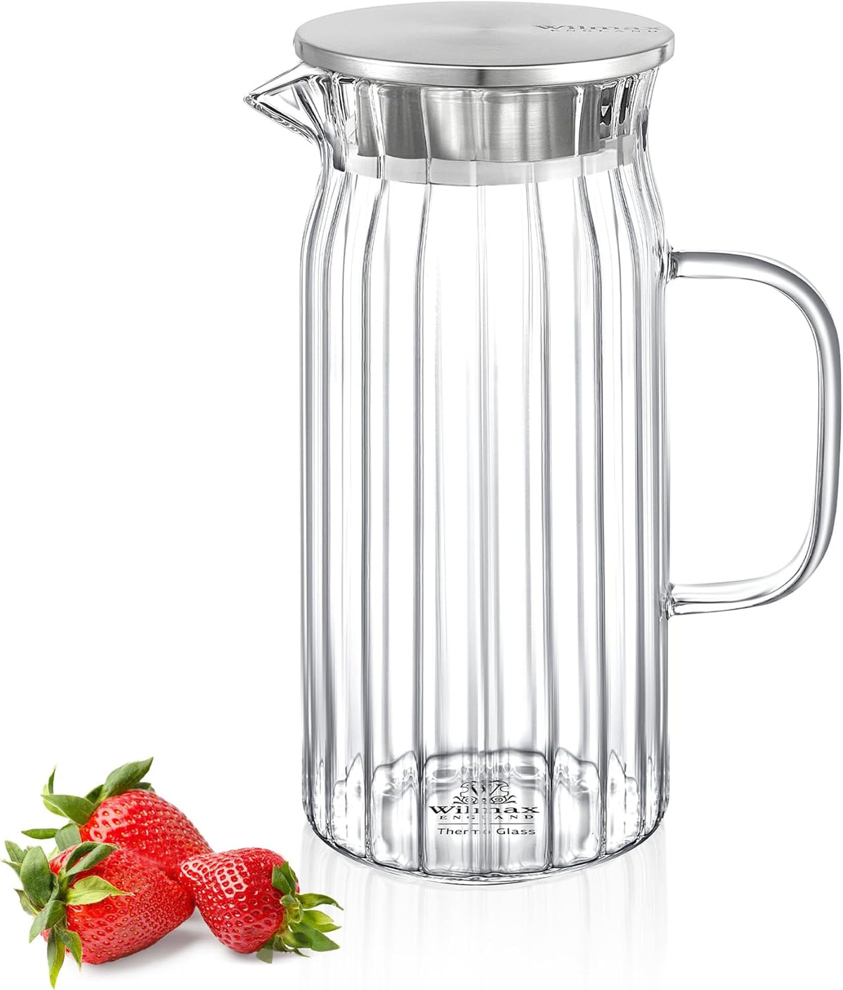 Wilmax Krug 1000 ml mit Edelstahldeckel Transparent Thermoglas – Anwendungs- oder Detailansicht; Lieferumfang: 1 Stück
