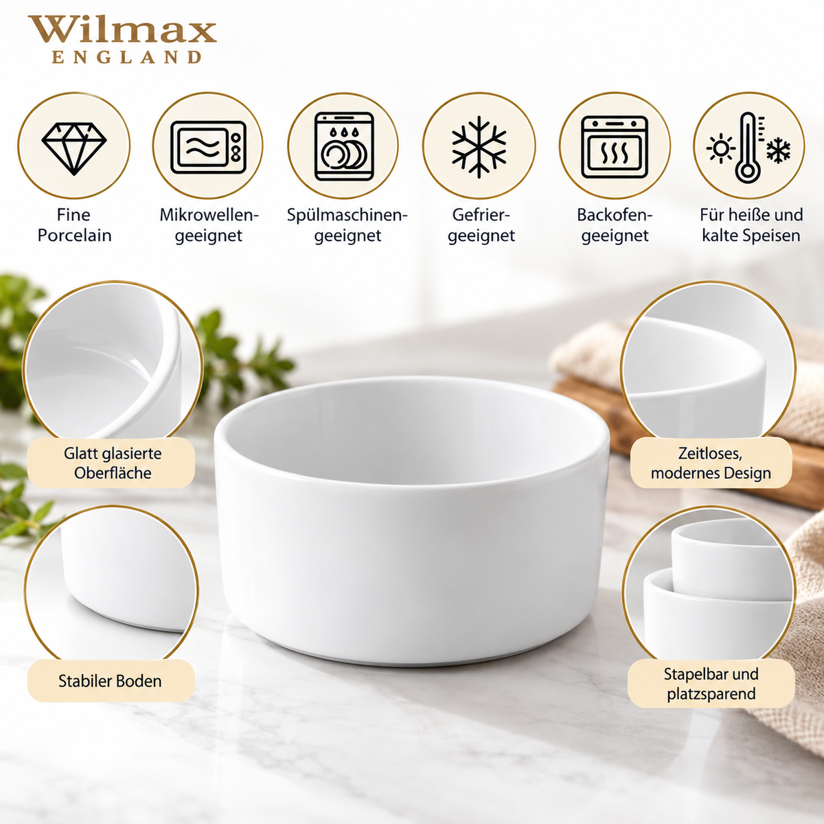 Wilmax Schale 18 cm 1850 ml Weiß Porzellan – Anwendungs- oder Detailansicht; Lieferumfang: 1 Stück