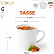 Wilmax Tasse 280 ml 6er-Set Weiß Porzellan – Anwendungs- oder Detailansicht; Lieferumfang: 6 Stück