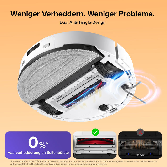 Roborock Q10 S5 weißer Saugroboter saugt Tierhaare mit 10.000 Pa vom Teppich