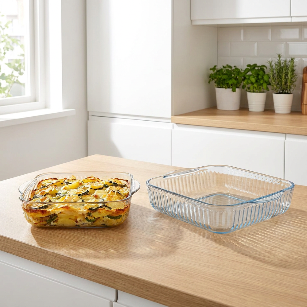 HELDENA quadratische Glas-Auflaufformen 2er Set – in moderner Küche