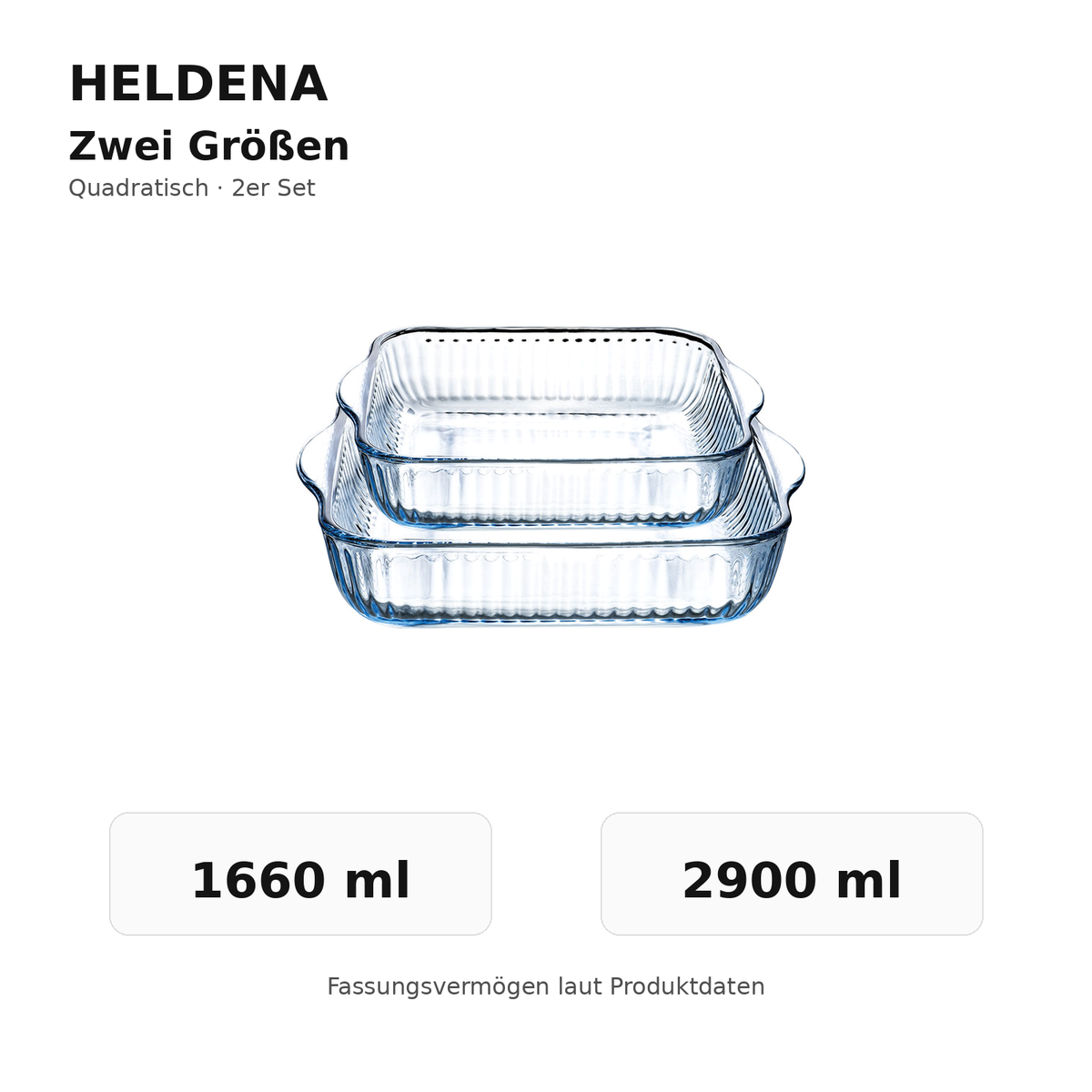 HELDENA quadratische Glas-Auflaufformen – 1660 ml und 2900 ml