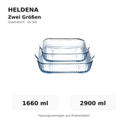 HELDENA quadratische Glas-Auflaufformen – 1660 ml und 2900 ml
