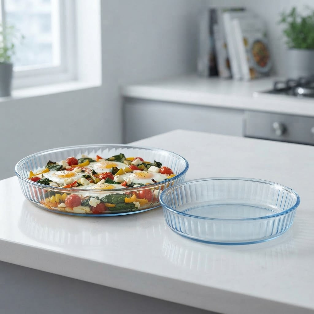 HELDENA runde Glas-Auflaufformen 2er Set – helle Küche