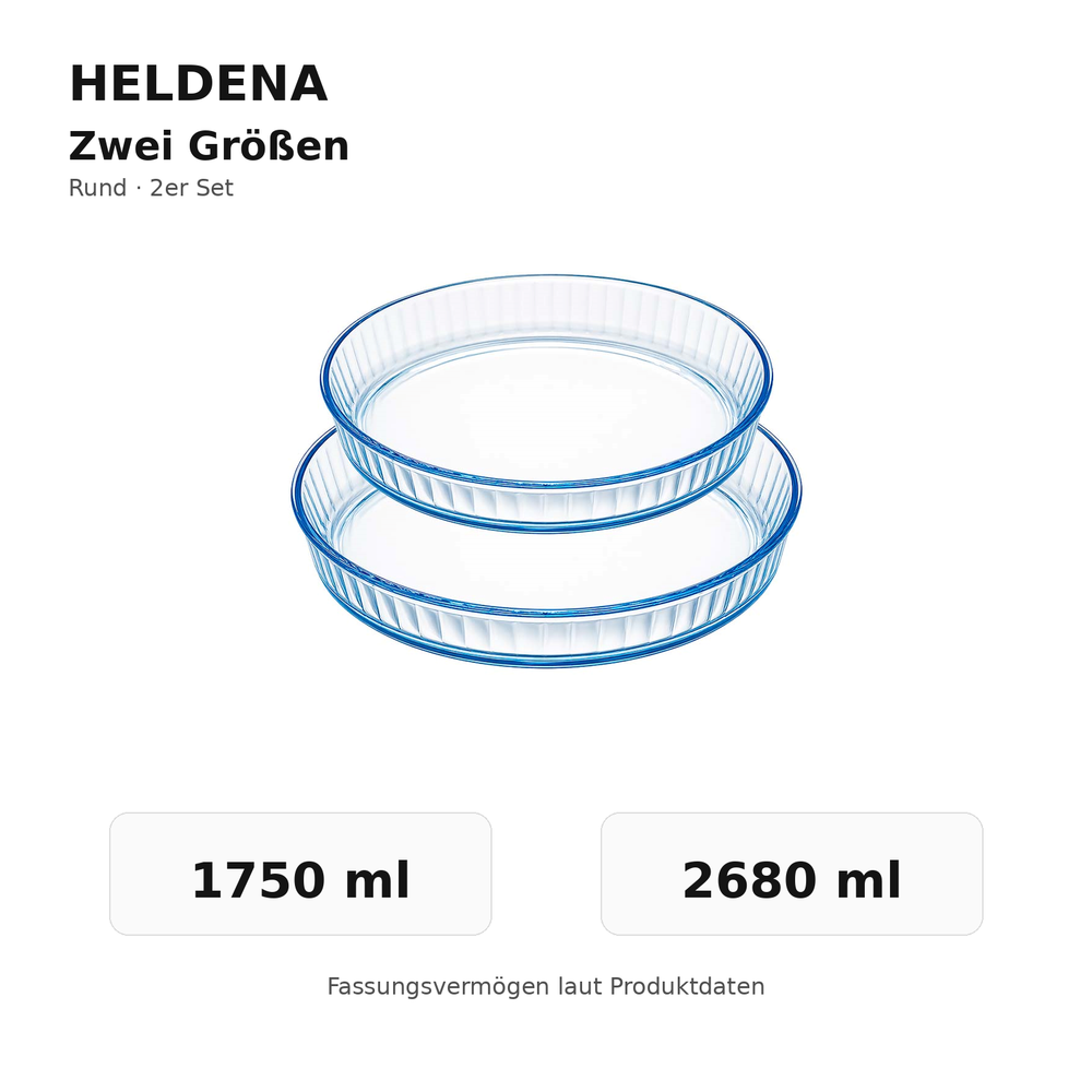 HELDENA runde Glas-Auflaufformen – 1750 ml und 2680 ml