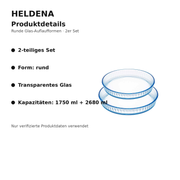 HELDENA runde Glas-Auflaufformen – Detailgrafik mit Produktmerkmalen