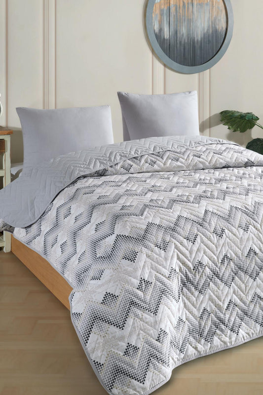 HELDENA Piqué Tagesdecke Grau 160x230 cm Einzelbett gesteppt wendbar