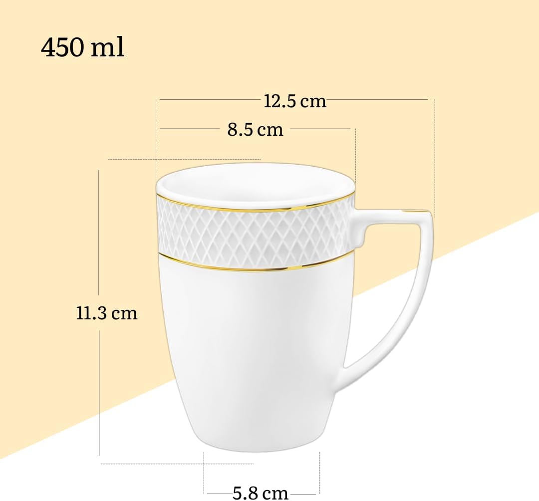 Wilmax Tasse 450 ml 4er-Set Weiß mit goldfarbenem Dekor Porzellan – Anwendungs- oder Detailansicht; Lieferumfang: 4 Stück