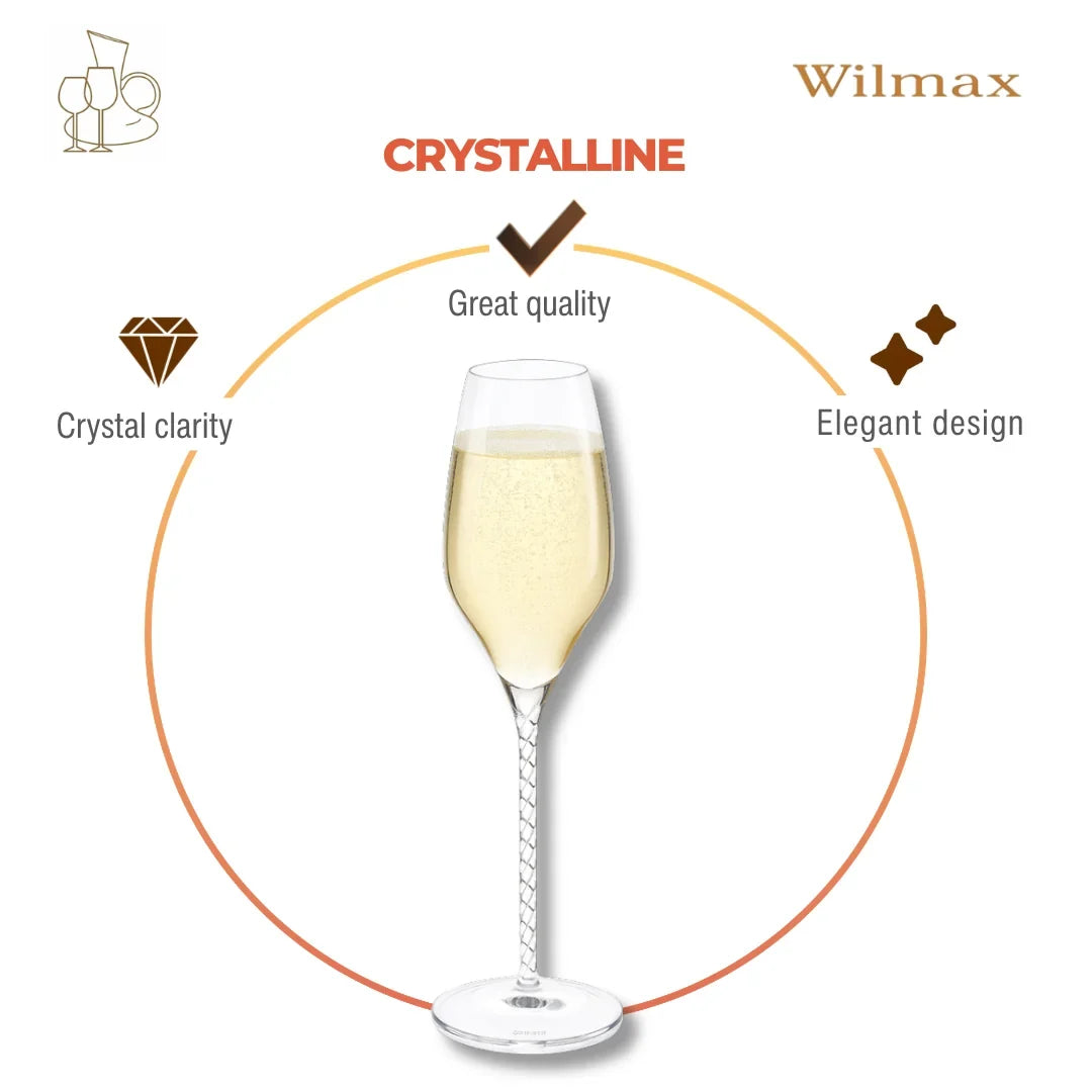 Wilmax Champagnerflöte 300 ml 2er-Set Transparent – Crystalline – Anwendungs- oder Detailansicht; Lieferumfang: 2 Stück