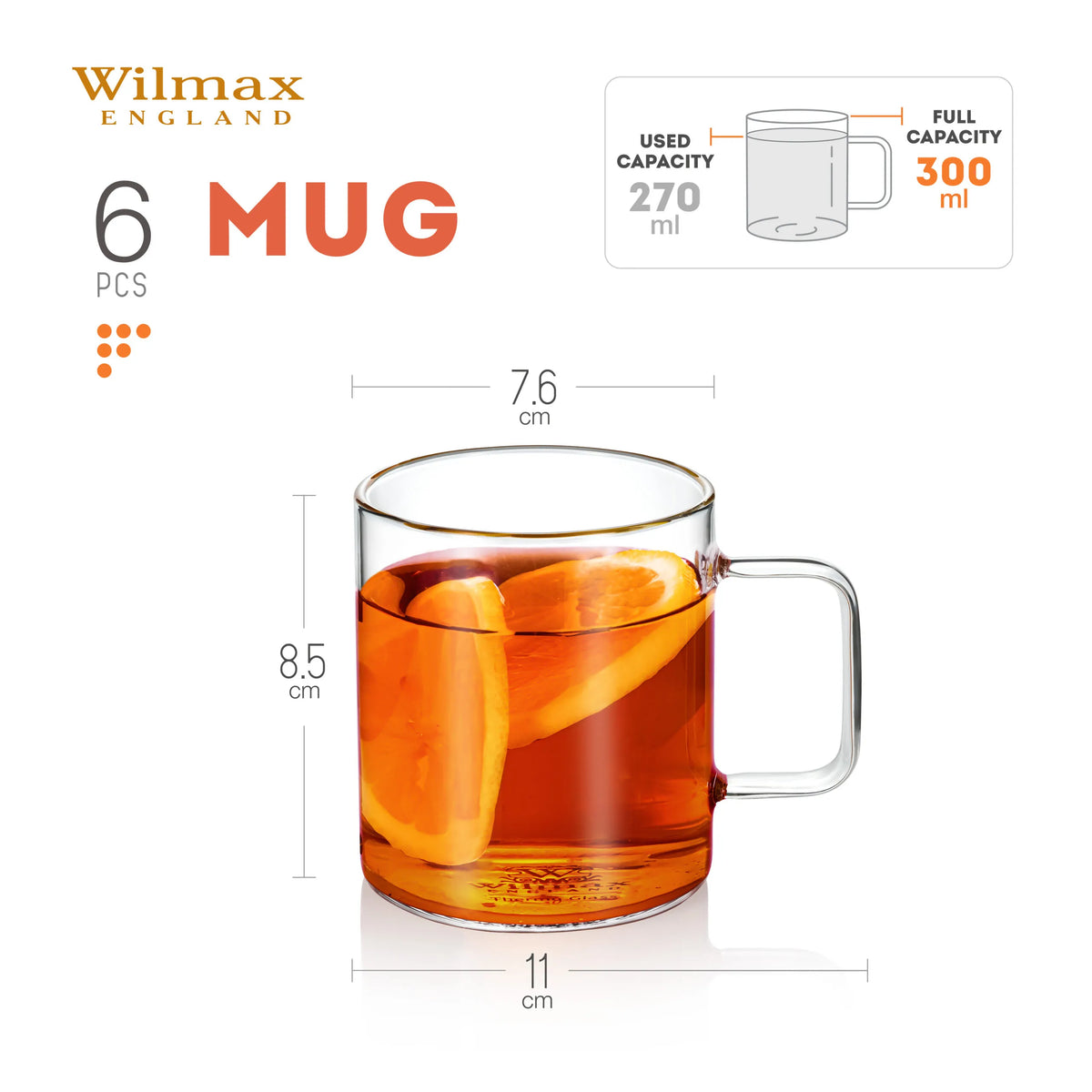 Wilmax Glasbecher 320 ml 6er-Set Transparent Borosilikatglas – Anwendungs- oder Detailansicht; Lieferumfang: 6 Stück