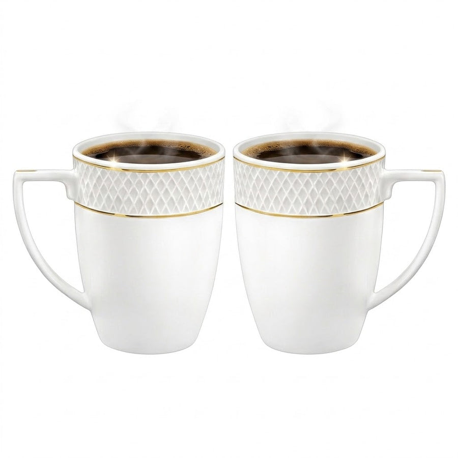 Wilmax Tasse 450 ml 2er-Set Weiß mit goldfarbenem Dekor Porzellan – Produktansicht; Lieferumfang: 2 Stück