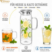 Wilmax Krug 1500 ml mit Edelstahldeckel und Filter Transparent Thermoglas – Anwendungs- oder Detailansicht; Lieferumfang: 1 Stück