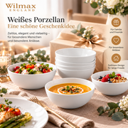 Wilmax Schale 14 cm 600 ml 6er-Set Weiß Porzellan – Anwendungs- oder Detailansicht; Lieferumfang: 6 Stück