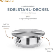 Wilmax Krug 1000 ml mit Edelstahldeckel Transparent Thermoglas – Anwendungs- oder Detailansicht; Lieferumfang: 1 Stück