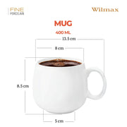Wilmax Tasse 400 ml 4er-Set Weiß Porzellan – Anwendungs- oder Detailansicht; Lieferumfang: 4 Stück