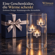 Wilmax Teelichthalter für 3 Teelichter 20 cm Transparent Glas – Anwendungs- oder Detailansicht; Lieferumfang: 1 Stück