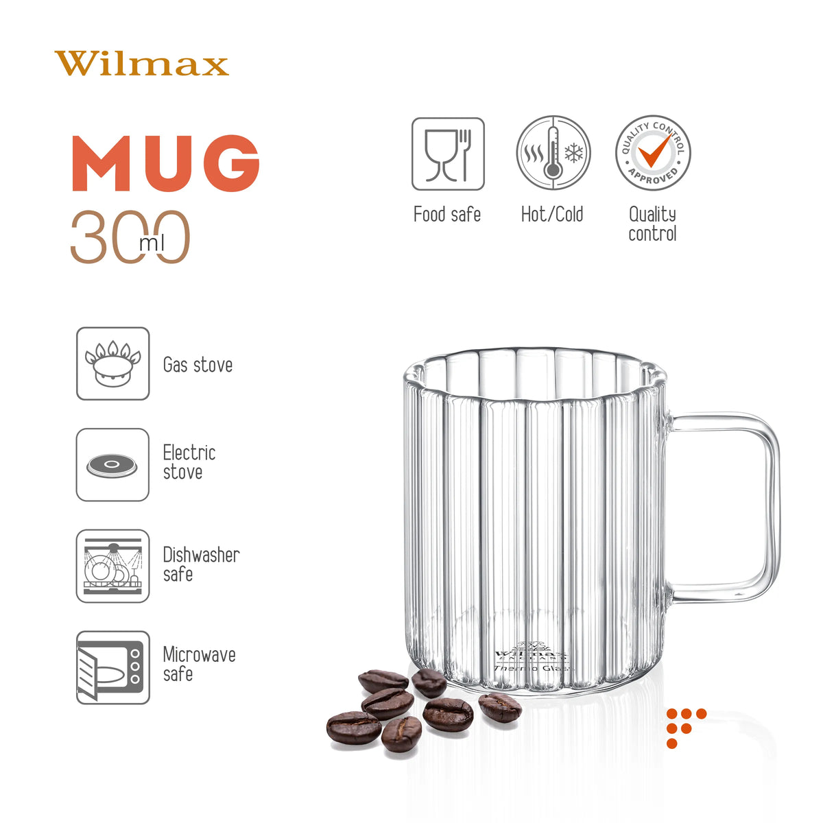 Wilmax Glasbecher mit Henkel 300 ml 6er-Set Glas – Anwendungs- oder Detailansicht; Lieferumfang: 6 Stück
