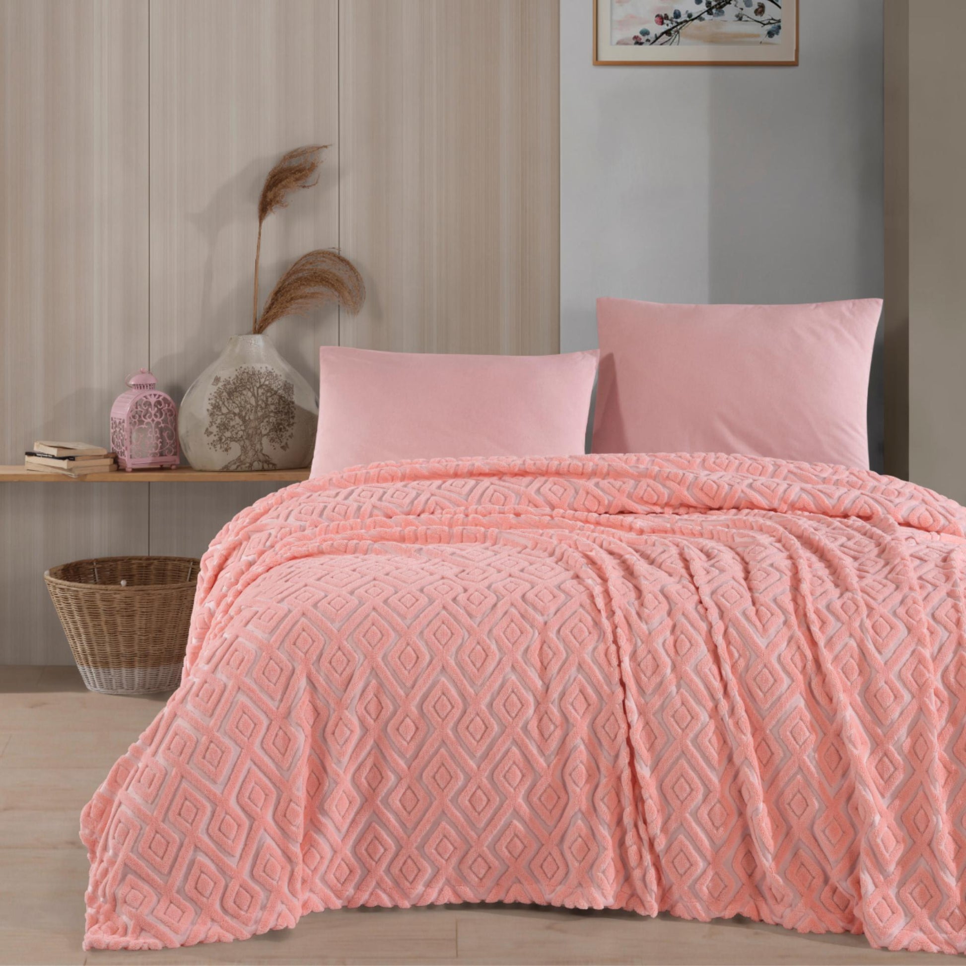 HELDENA Wellsoft Tagesdecke Pudra 230x240 cm Doppelbett weich Rosa