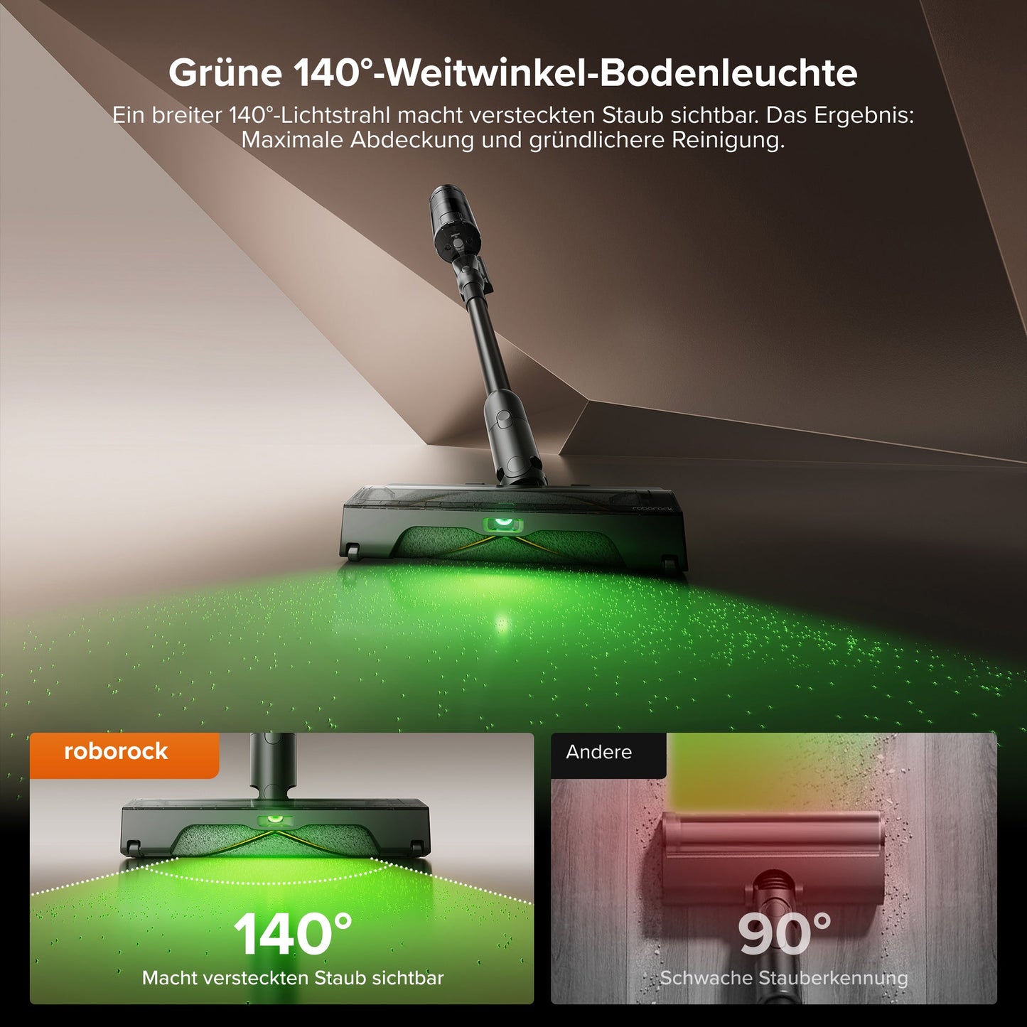Roborock H60 Hub Ultra knickbares Rohr reinigt unter Sofa und niedrigen Möbeln