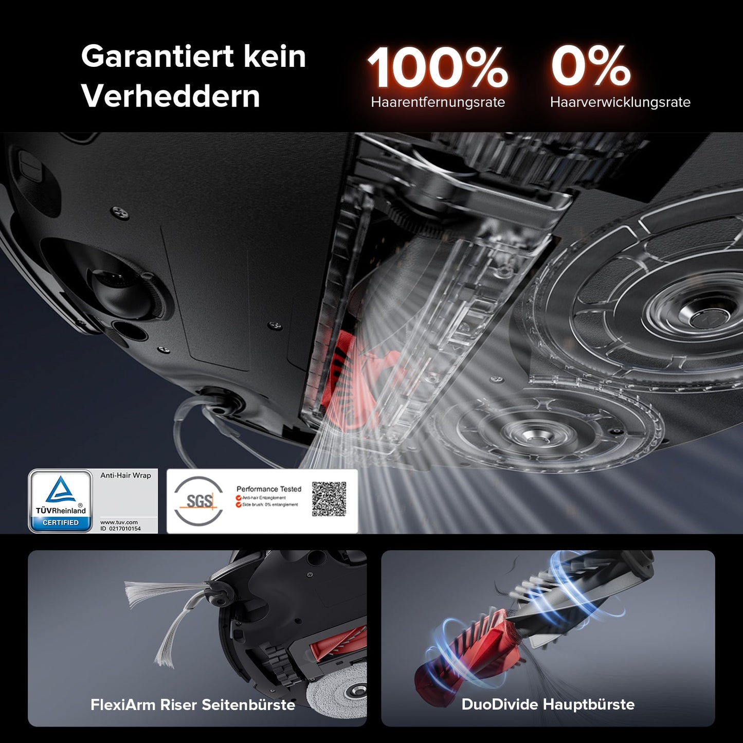 DuoDivide Anti-Tangle Hauptbürste Saros 10R ohne Haarverhedderung Nahaufnahme