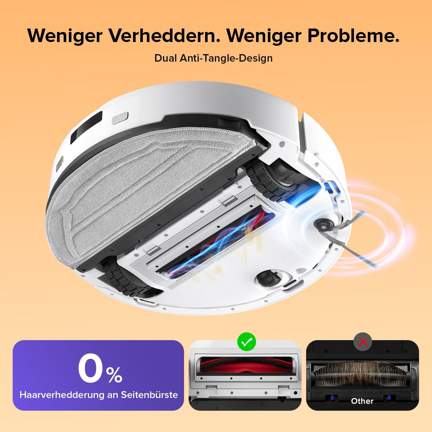 Roborock Q10 S5 Set weißer Saugroboter erkennt Hindernisse auf Parkettboden