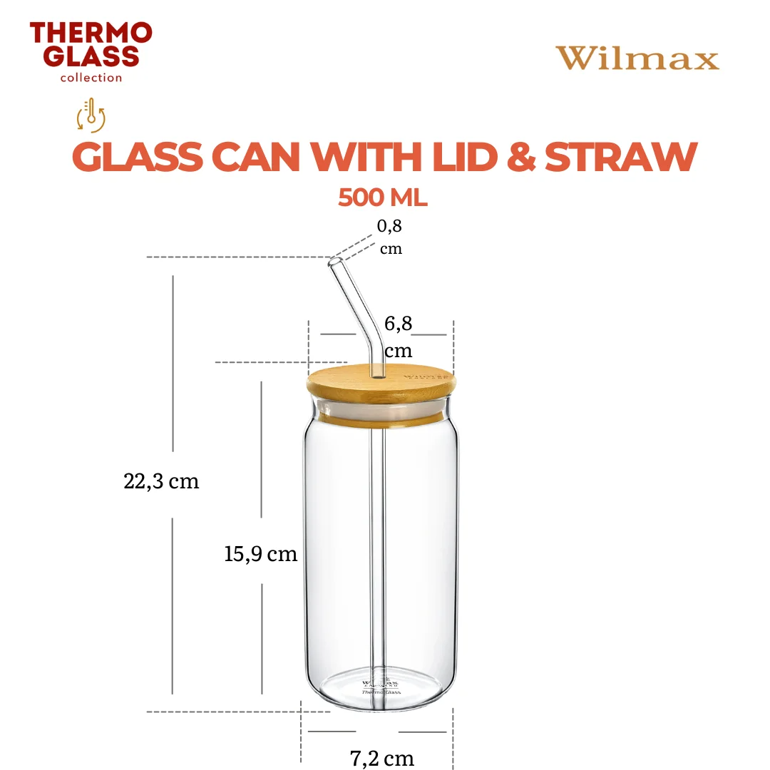 Wilmax Glasbecher 500 ml mit Deckel und Trinkhalm Transparent – Anwendungs- oder Detailansicht; Lieferumfang: 1 Stück